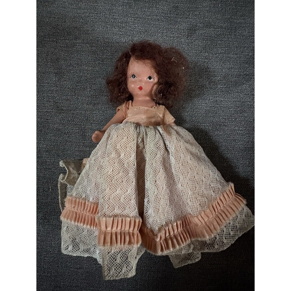 Vintage Nancy Storybook Doll 1930s Bisque 5" Pink Lace Dress